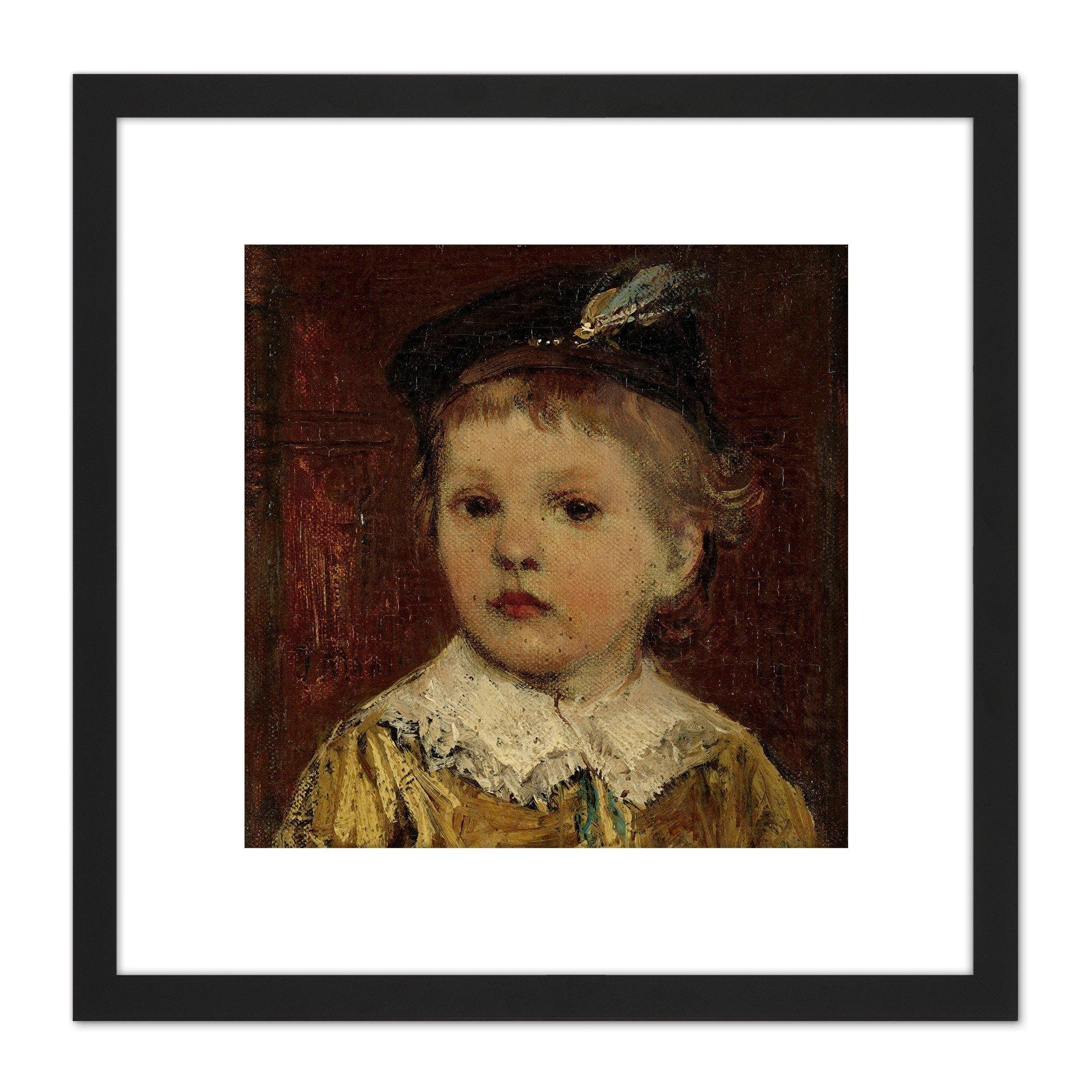Maris Willem Matthijs Child Portrait Painting 8X8 Inch Square Wooden Framed Wall Art Print Picture with Mount - image 1
