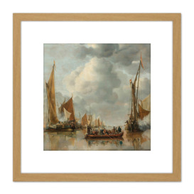 Van De Cappelle Fleet Saluting State Barge 8X8 Inch Square Wooden Framed Wall Art Print Picture with Mount