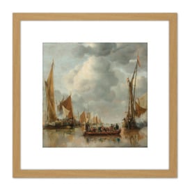 Van De Cappelle Fleet Saluting State Barge 8X8 Inch Square Wooden Framed Wall Art Print Picture with Mount - thumbnail 1