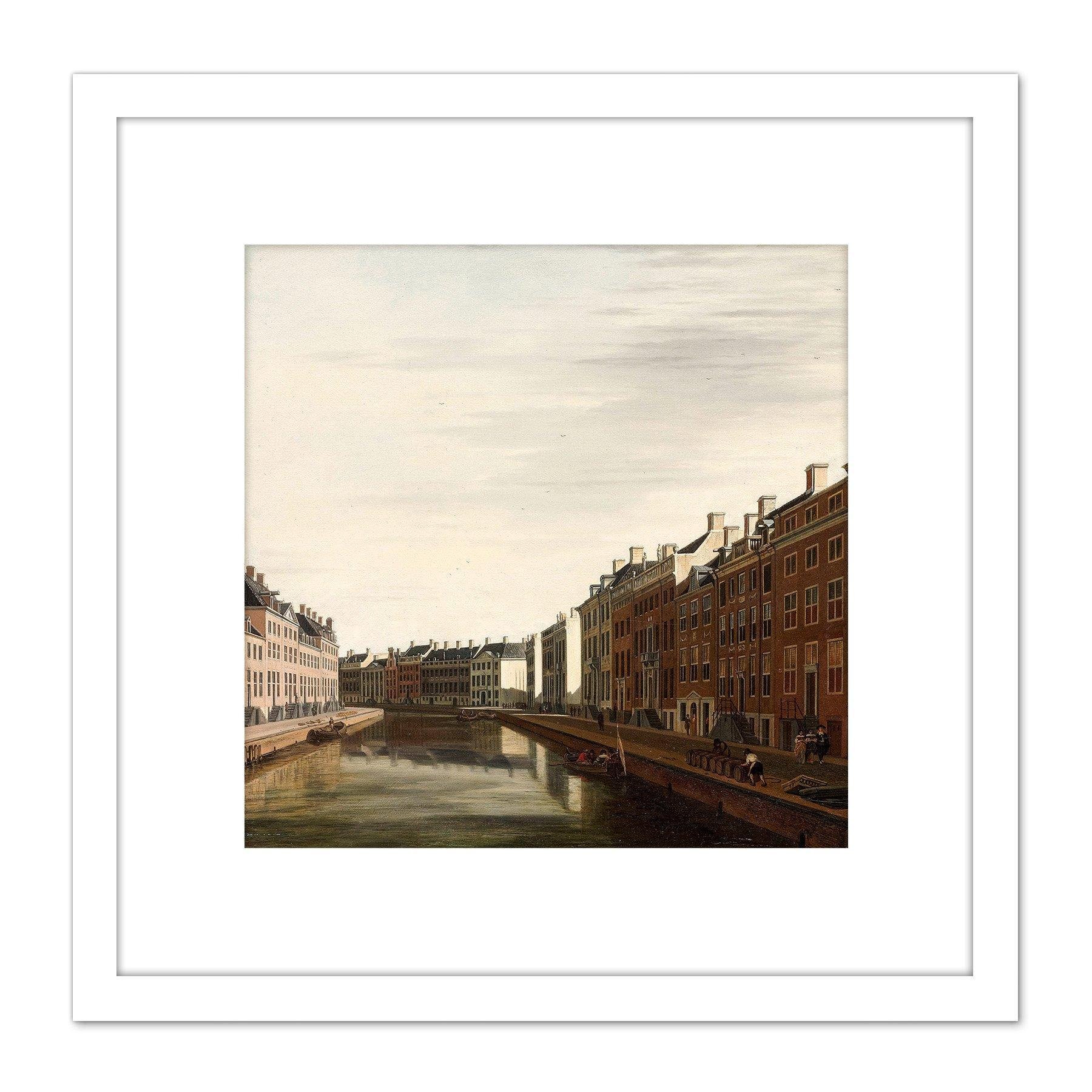 Berckheyde The Golden Bend Amsterdam 8X8 Inch Square Wooden Framed Wall Art Print Picture with Mount - image 1