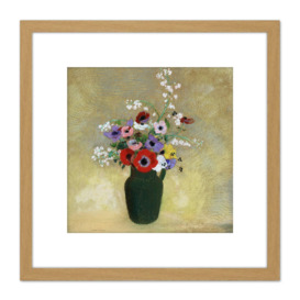 Odilon Redon Large Green Vase With Mixed Flowers 8X8 Inch Square Wooden Framed Wall Art Print Picture with Mount - thumbnail 1