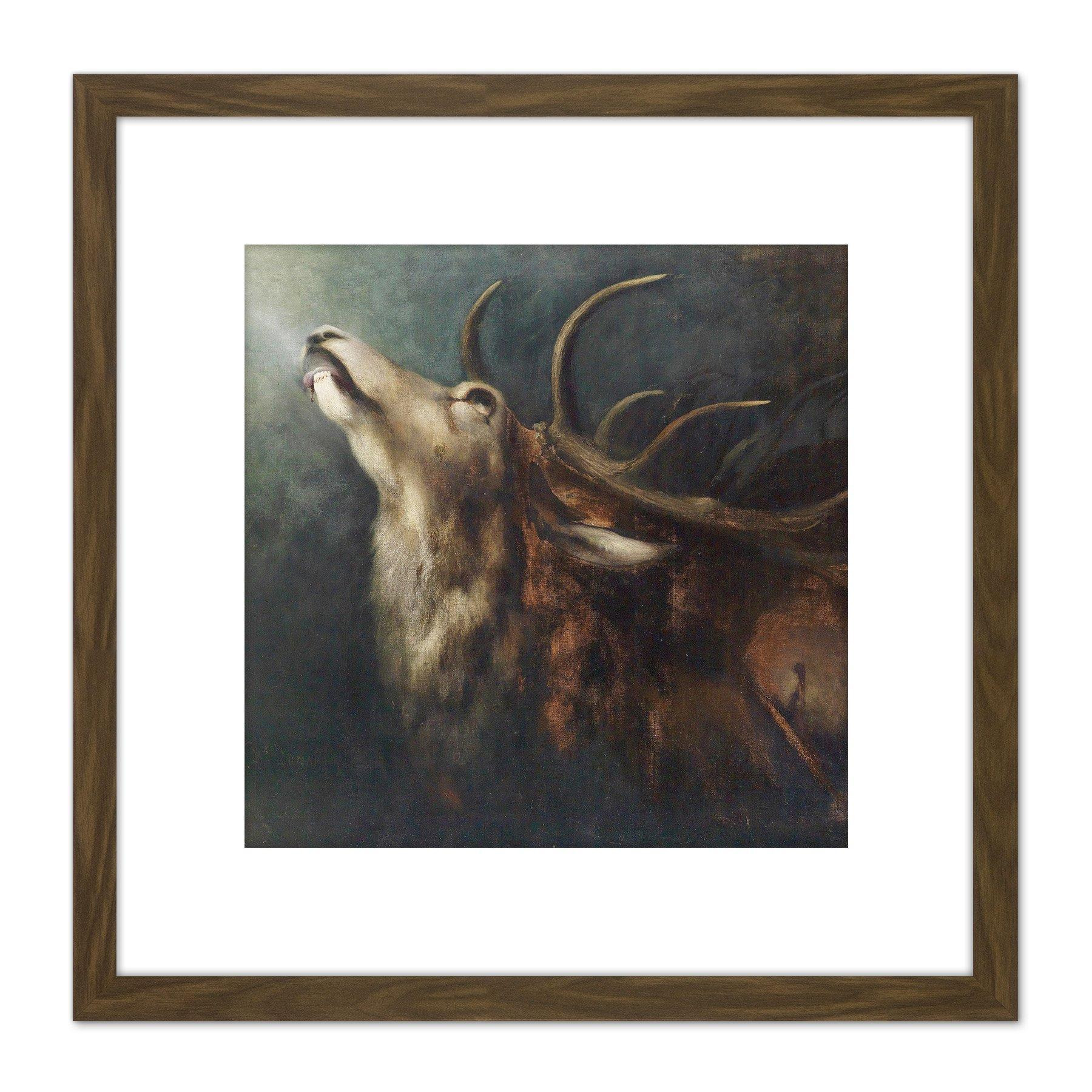 Diefenbach Dying Deer Painting 8X8 Inch Square Wooden Framed Wall Art Print Picture with Mount - image 1