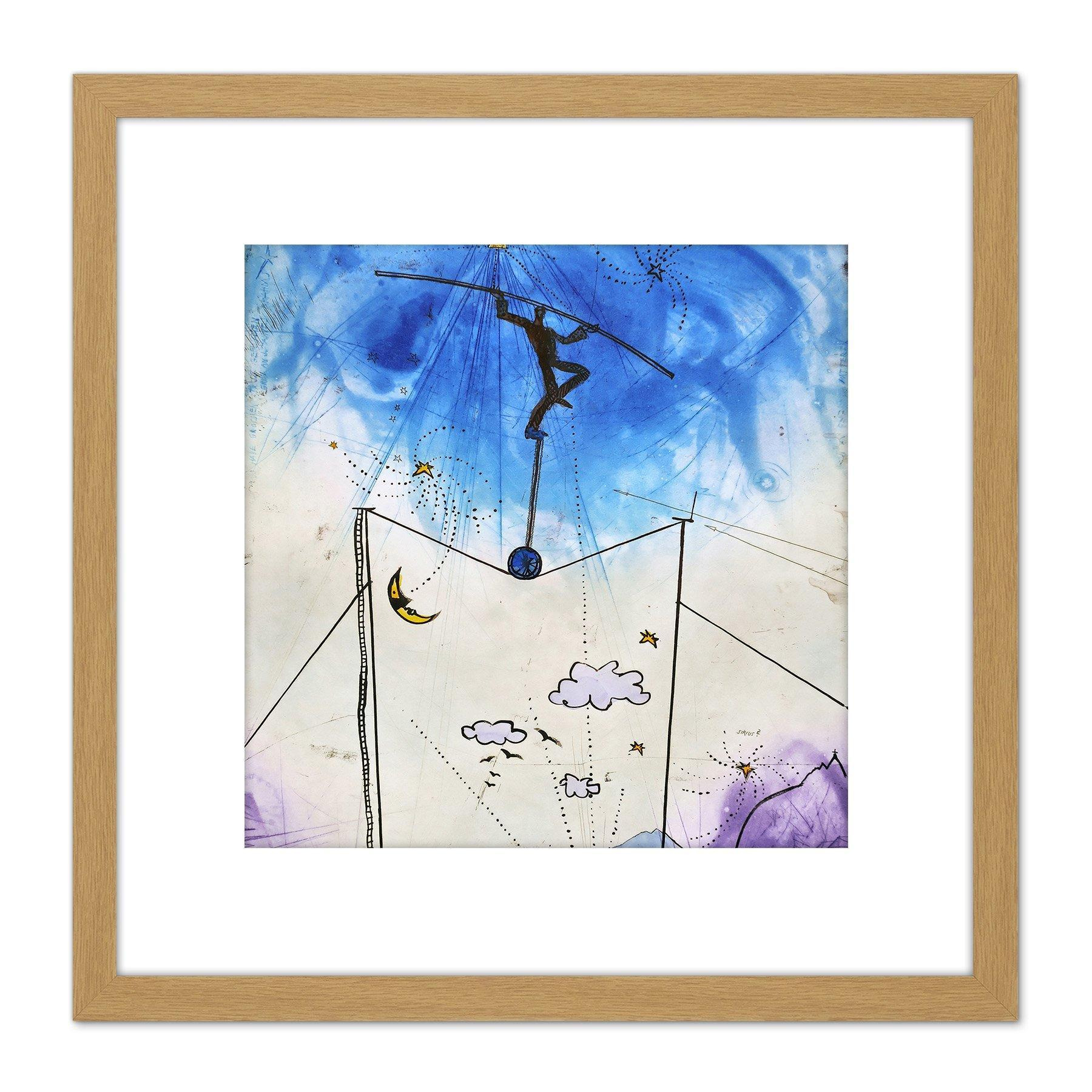 Adi Holzer 850 Lebenslauf Life Tightrope Walking Painting 8X8 Inch Square Wooden Framed Wall Art Print Picture with Mount - image 1