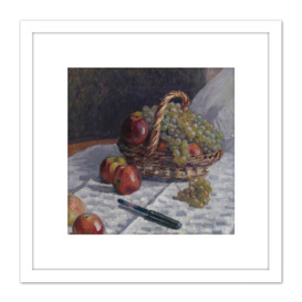 Alfred Sisley Apples And Grapes In A Basket Painting 8X8 Inch Square Wooden Framed Wall Art Print Picture with Mount