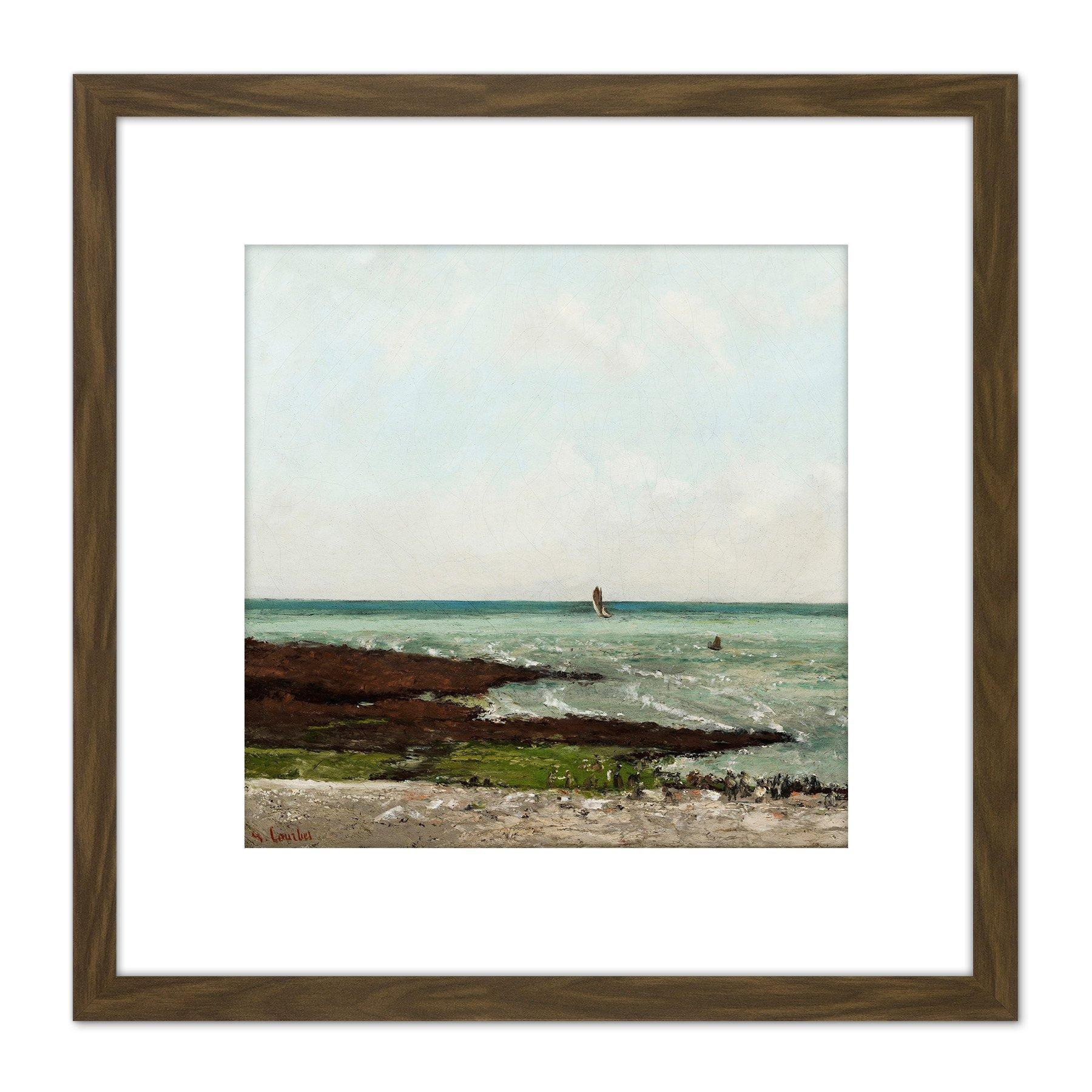 Courbet Laundresses At Low Tide Etretat Painting 8X8 Inch Square Wooden Framed Wall Art Print Picture with Mount - image 1