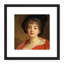Gustave Jean Jacquet Woman In Red C1870 Painting 8X8 Inch Square Wooden Framed Wall Art Print Picture with Mount