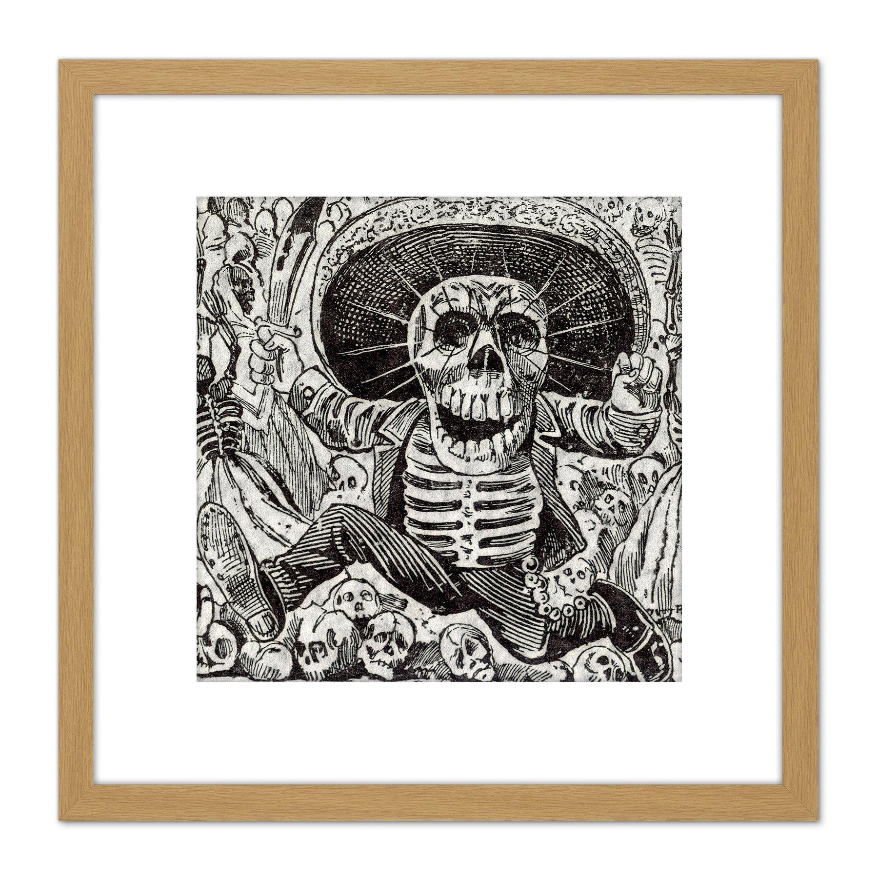 Guadalupe Calavera Skull From Oaxaca Mexico 8X8 Inch Square Wooden Framed Wall Art Print Picture with Mount - image 1