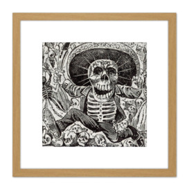Guadalupe Calavera Skull From Oaxaca Mexico 8X8 Inch Square Wooden Framed Wall Art Print Picture with Mount - thumbnail 1