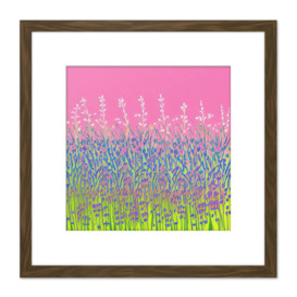 Abstract Floral Pink Violet Green Meadow Lavender Field Painting Square Wooden Framed Wall Art Print Picture 8X8 Inch - thumbnail 1