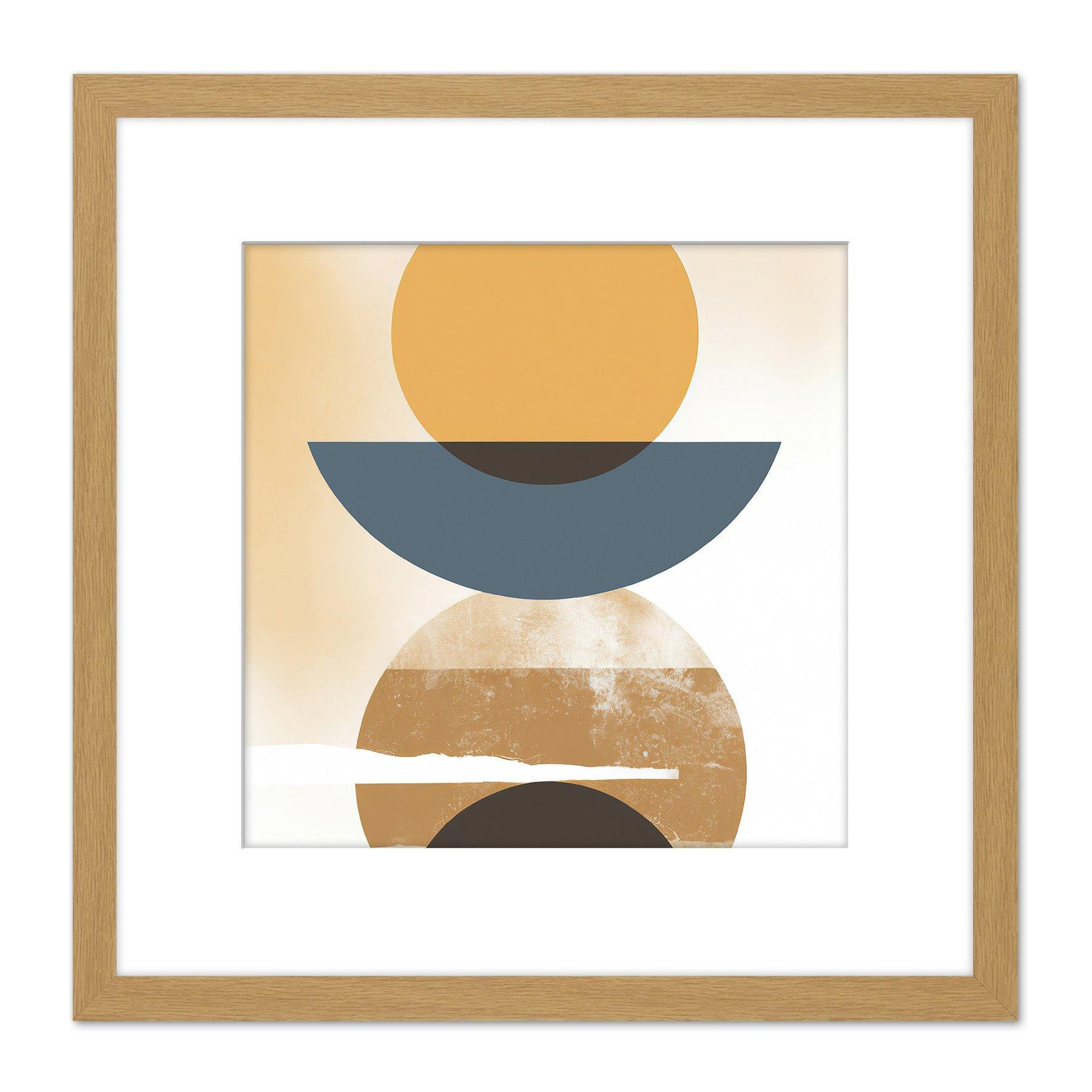 Sun Moon Eclipse Abstract Modern Simple Boho Bohemian Ochre Grey Square Wooden Framed Wall Art Print Picture 8X8 Inch - image 1
