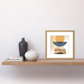 Sun Moon Eclipse Abstract Modern Simple Boho Bohemian Ochre Grey Square Wooden Framed Wall Art Print Picture 8X8 Inch - thumbnail 2