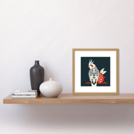 Cockatiel Cockatoo Strawberry Tropical Bird Fruit Modern Retro Style Navy White Red Square Wooden Framed Wall Art Print Picture 8X8 Inch - thumbnail 3