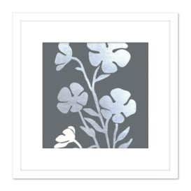 Silver Foil Metallic Foil Style on Grey Pressed Flowers Floral Painting Square Wooden Framed Wall Art Print Picture 8X8 Inch - thumbnail 1