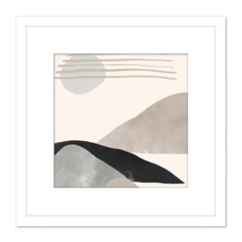 Simple Minimalist Mountain Hill Landscape Boho Abstract Watercolour Illustration Square Wooden Framed Wall Art Print Picture 8X8 Inch