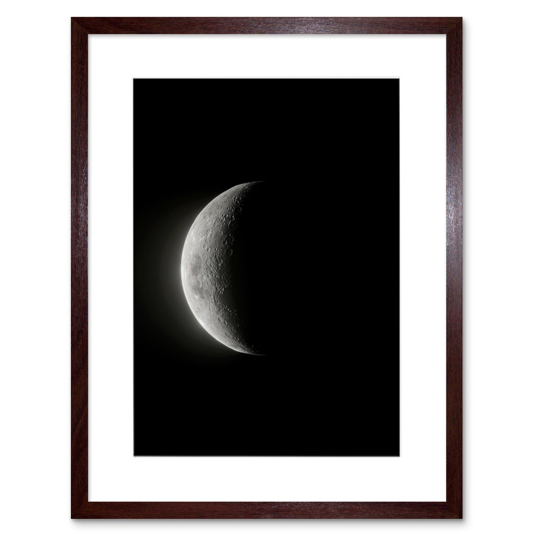 Lunar Phases Moon Waning Crescent Space Astronomy Artwork Framed Wall Art Print 9X7 Inch - image 1