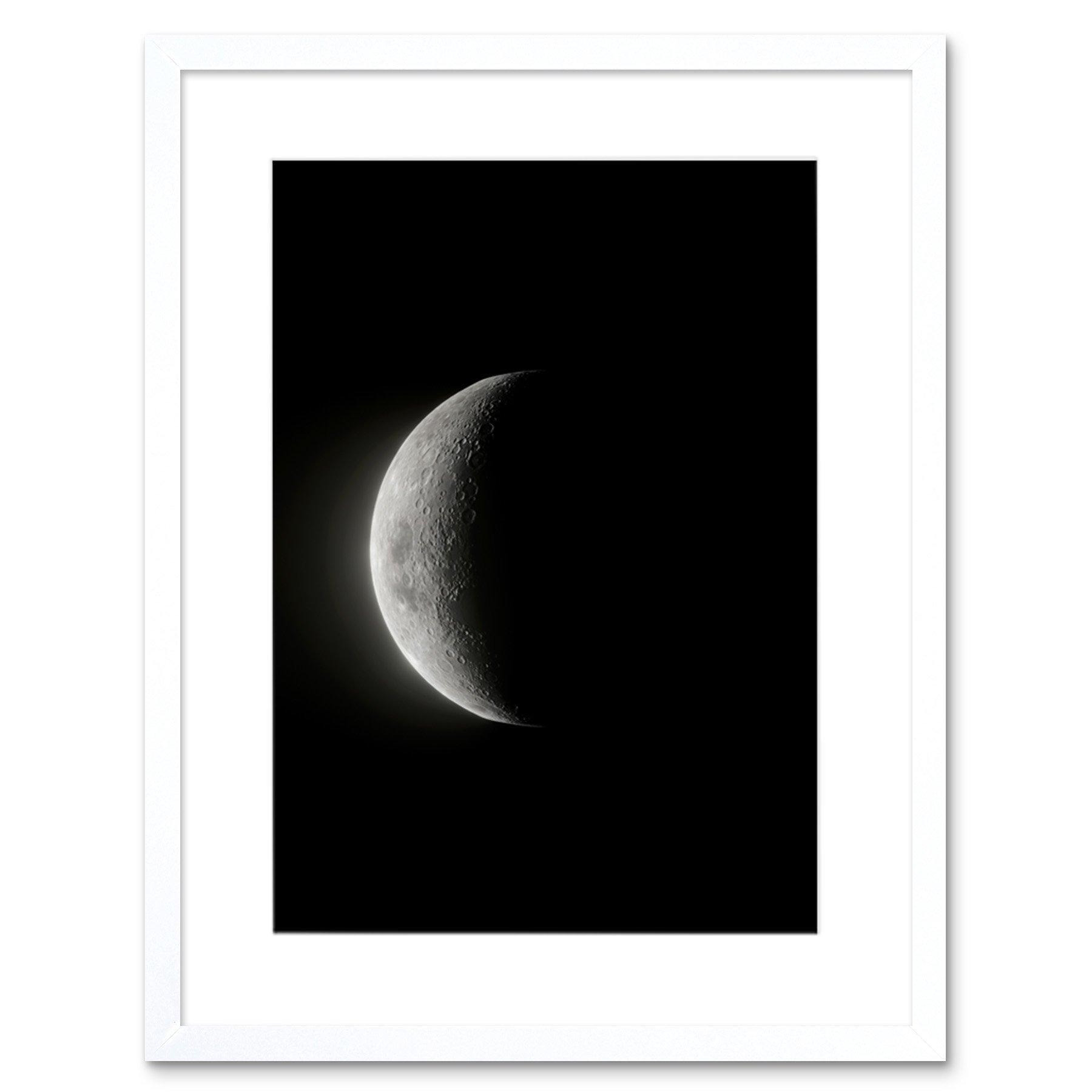 Lunar Phases Moon Waning Crescent Space Astronomy Artwork Framed Wall Art Print 9X7 Inch - image 1