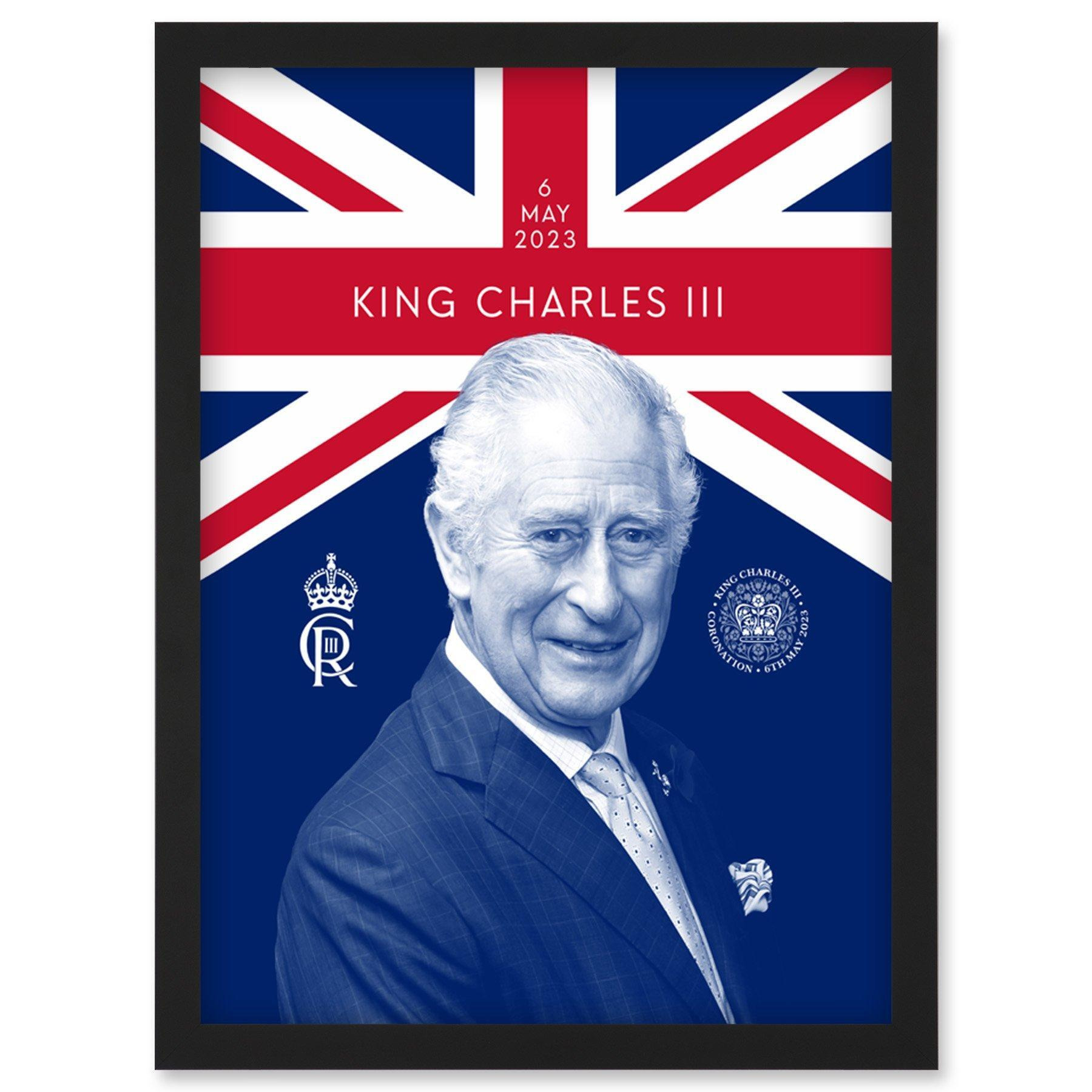 King Charles III Coronation Reigning Under the Union Flag Royal Crest Emblem  Artwork Framed Wall Art Print A4 - image 1
