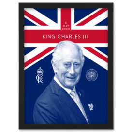 King Charles III Coronation Reigning Under the Union Flag Royal Crest Emblem  Artwork Framed Wall Art Print A4 - thumbnail 1