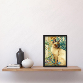 Tonkinese Cat with Art Nouveau Botanical Patterns Colourful Watercolour Illustration Artwork Framed Wall Art Print A4 - thumbnail 2