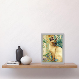 Tonkinese Cat with Art Nouveau Botanical Patterns Colourful Watercolour Illustration Artwork Framed Wall Art Print A4 - thumbnail 2