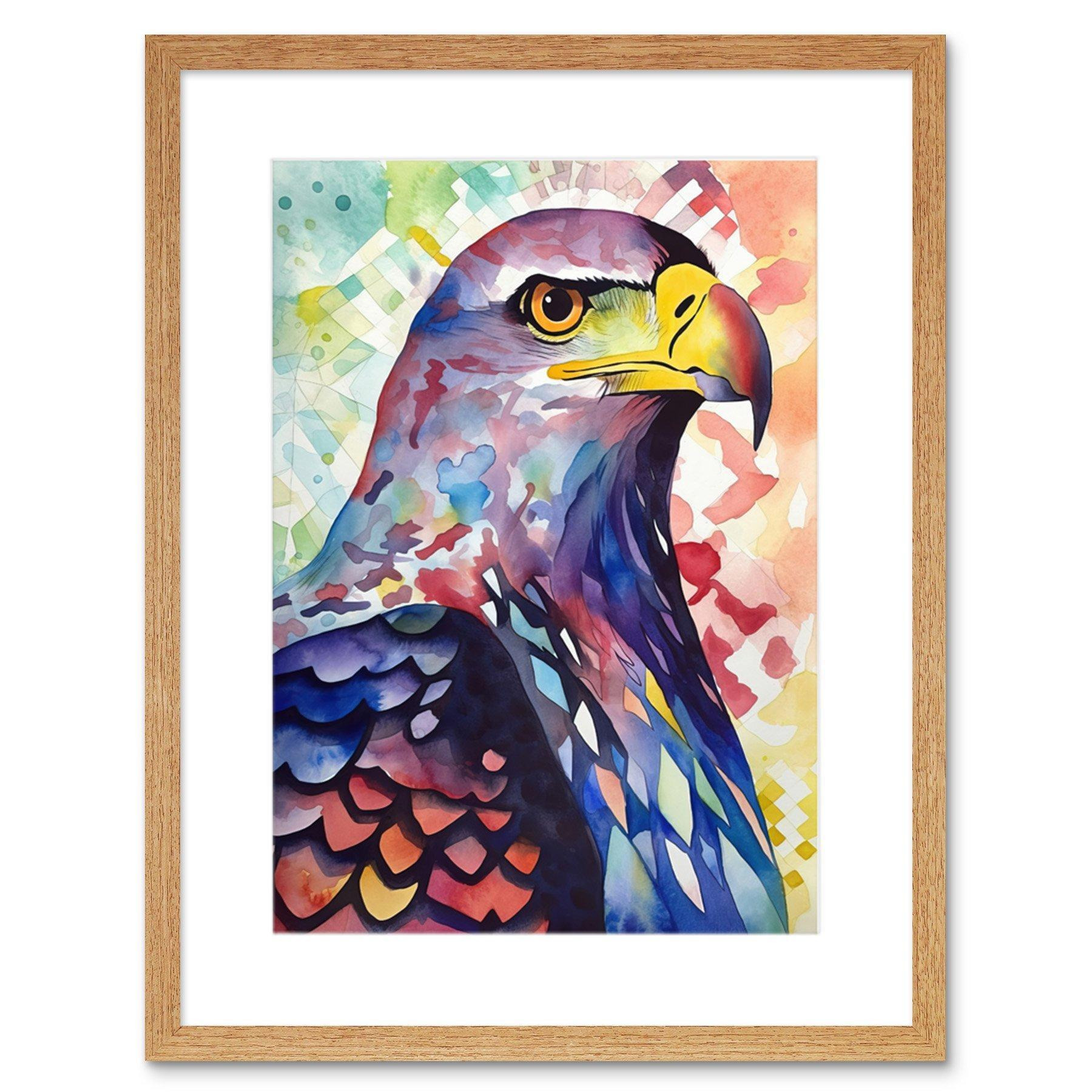 Bald Eagle Bird Folk Art Multicoloured Watercolour Painting Artwork Framed Print Wall Art 9X7 Inch - image 1