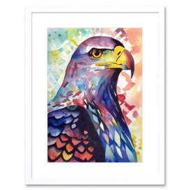 Wall Art Print Bald Eagle Bird Folk Art Multicoloured Watercolour Painting Artwork Framed 9X7 Inch - thumbnail 1