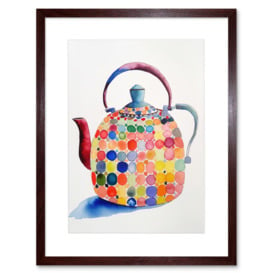 Colourful Enamelled Teapot Tea Kettle Folk Art Watercolour Painting Artwork Framed Print Wall Art 9X7 Inch - thumbnail 1