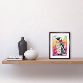 Cute Multicoloured Spot Penguin Folk Art Artwork Framed Print Wall Art 9X7 Inch - thumbnail 2
