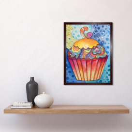 Cupcake With Colourful Frosting Folk Art Watercolour Painting Art Print Framed Poster Wall Decor 12x16 inch - thumbnail 3