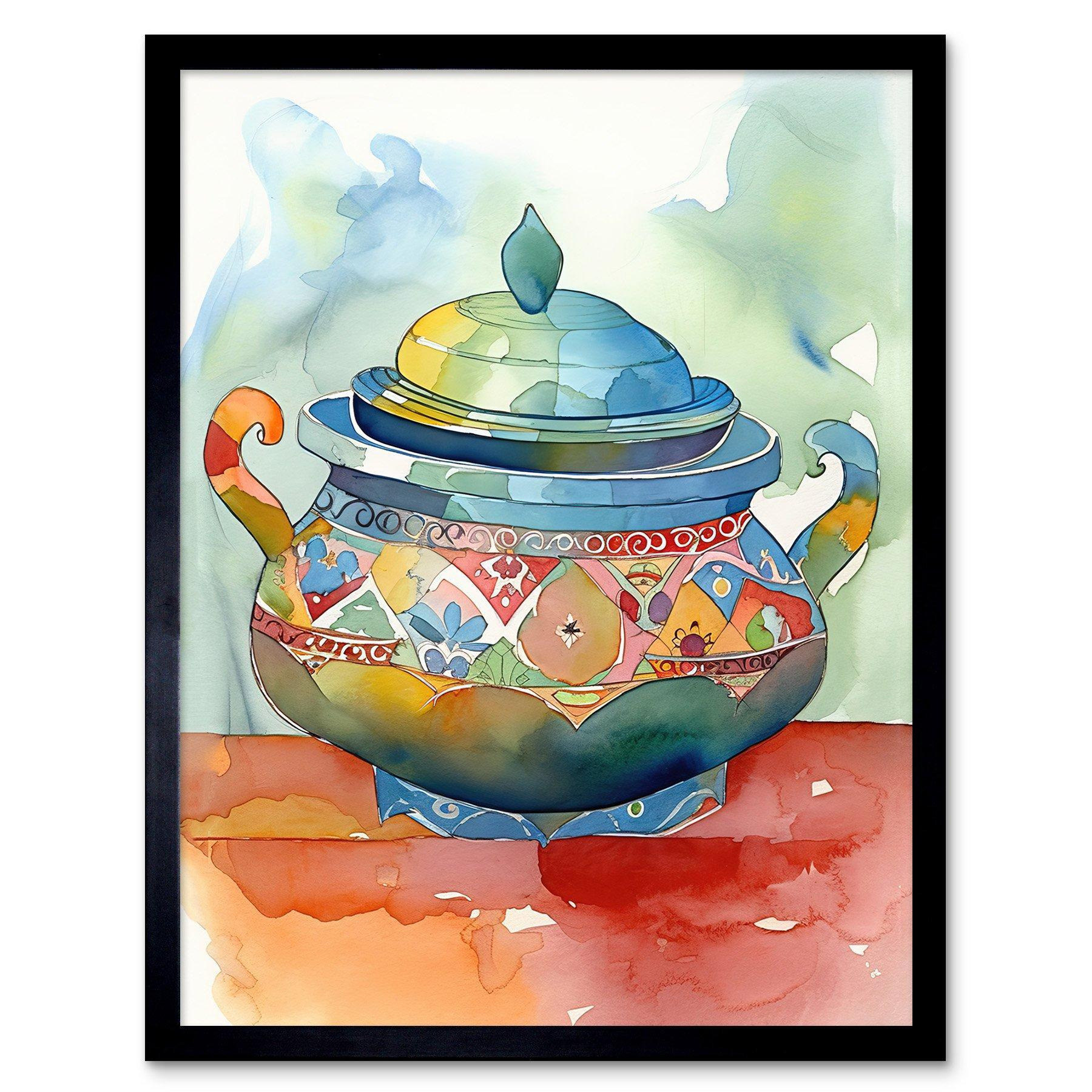 Wall Art Print Soup Tureen With Patterns Folk Art Framed - image 1