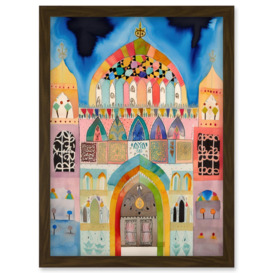 Jewish Synagogue Decorated Facade Folk Art Watercolour Painting Artwork Framed Wall Art Print A4