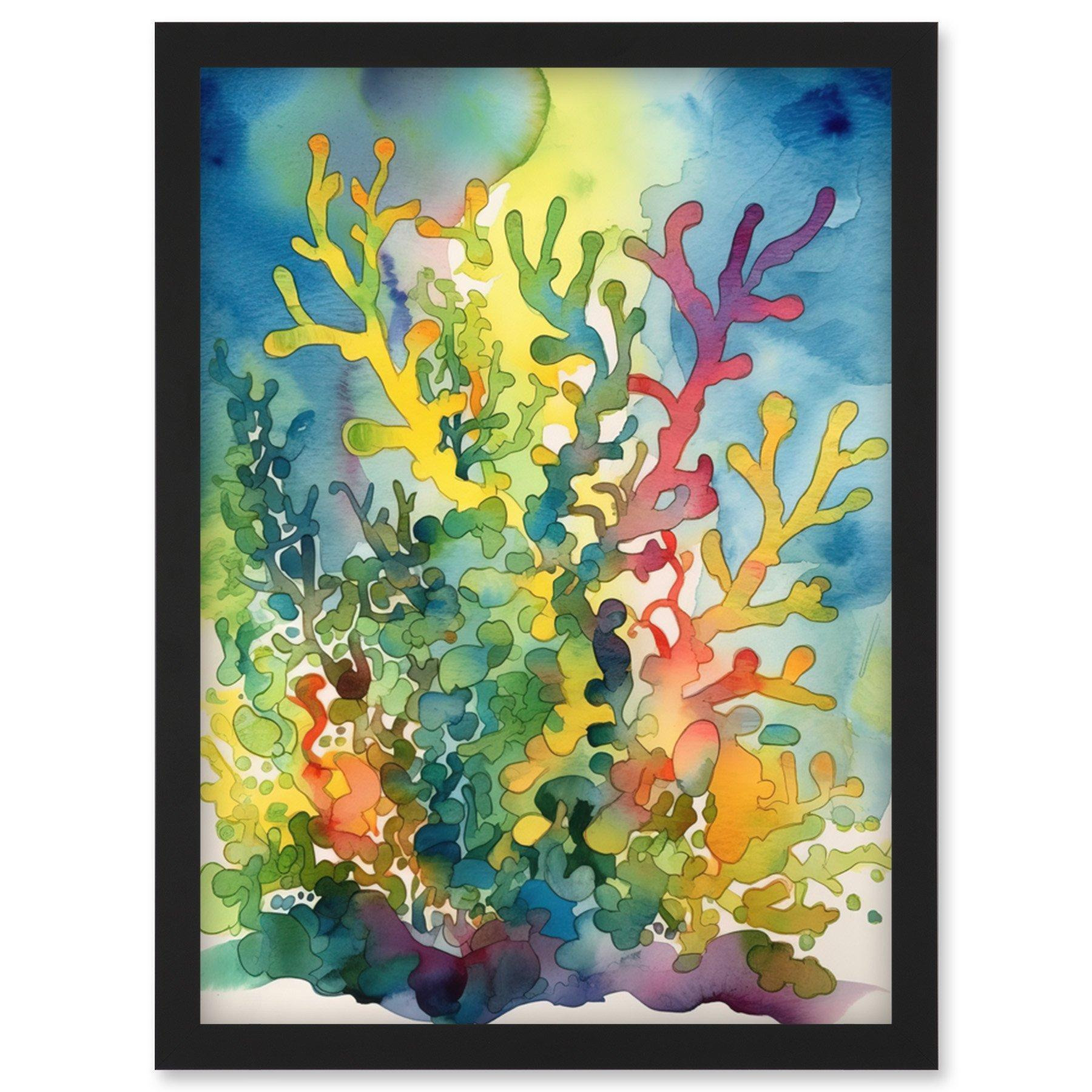 Staghorn Coral Reef Folk Art Artwork Framed Wall Art Print A4 - image 1
