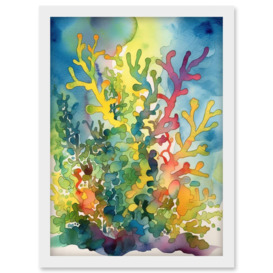 Staghorn Coral Reef Folk Art Artwork Framed Wall Art Print A4