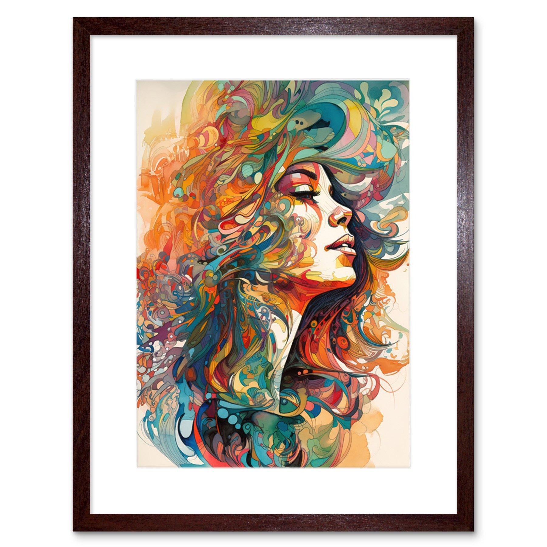Iris Goddess of Rainbows Multicoloured Flowing Hair Deity Portrait Modern Watercolour Illustration Artwork Framed Wall Art Print 9X7 Inch - image 1