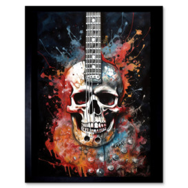 Electric Skull Guitar Death Metal Music Concept Splatter Art Modern Acrylic Painting Art Print Framed Poster Wall Decor 12x16 inch - thumbnail 1