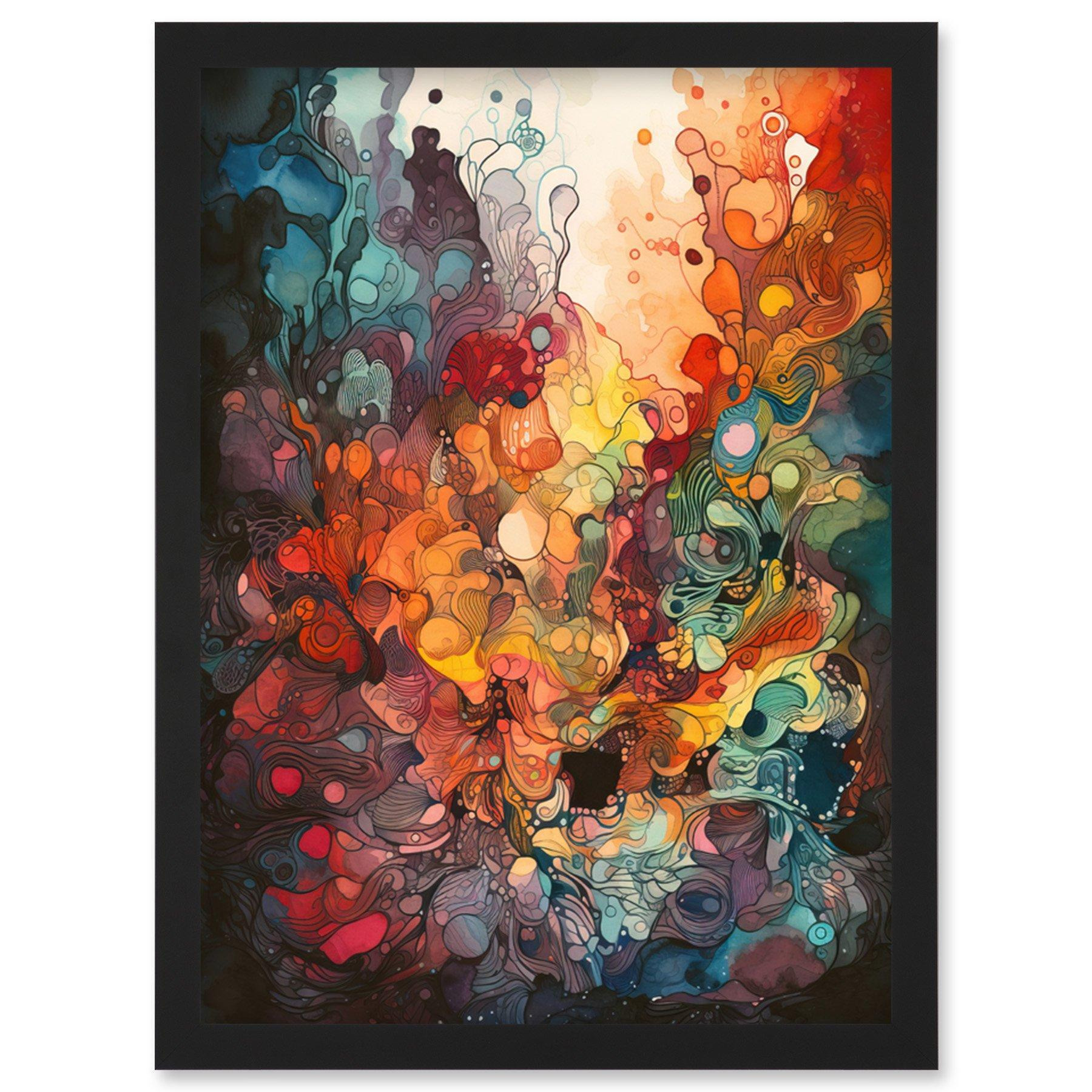 Abstract Coral Reef Organic Shapes Modern Rainbow Acrylic Colour Painting Artwork Framed Wall Art Print A4 - image 1