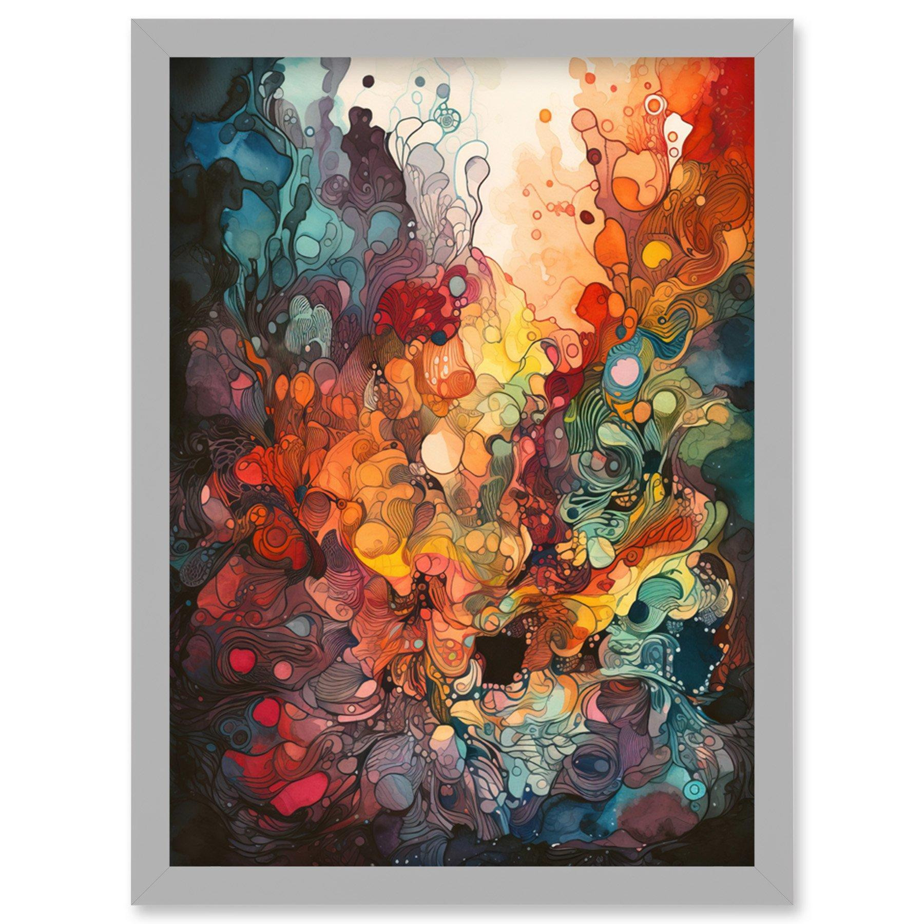 Abstract Coral Reef Organic Shapes Modern Rainbow Acrylic Colour Painting Artwork Framed Wall Art Print A4 - image 1