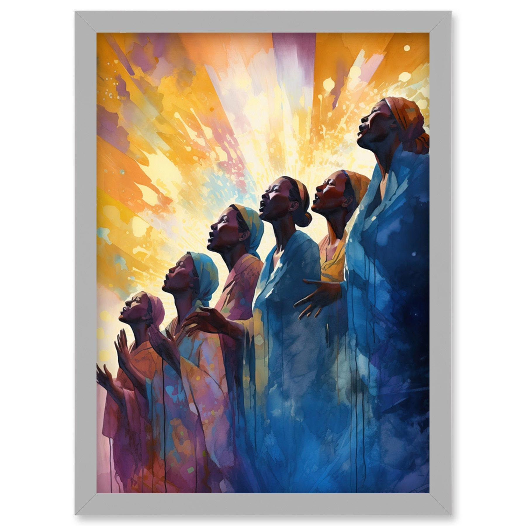 Female Gospel Choir Group Singing Hymns Modern Watercolour Painting Artwork Framed Wall Art Print A4 - image 1