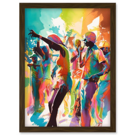 Happy Audience People Dancing to the Beat at Live Concert Gig Modern Rainbow Illustration Artwork Framed Wall Art Print A4