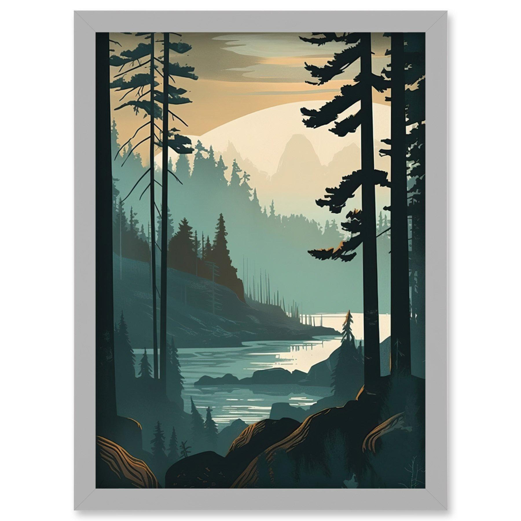 Great Bear Rainforest Misty Sunrise Landscape Artwork Framed Wall Art Print A4 - image 1
