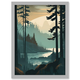 Great Bear Rainforest Misty Sunrise Landscape Artwork Framed Wall Art Print A4 - thumbnail 1