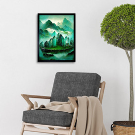 Wall Art Print Mystical New Age Crystal Jade Green Landscape Painting Art Framed - thumbnail 2