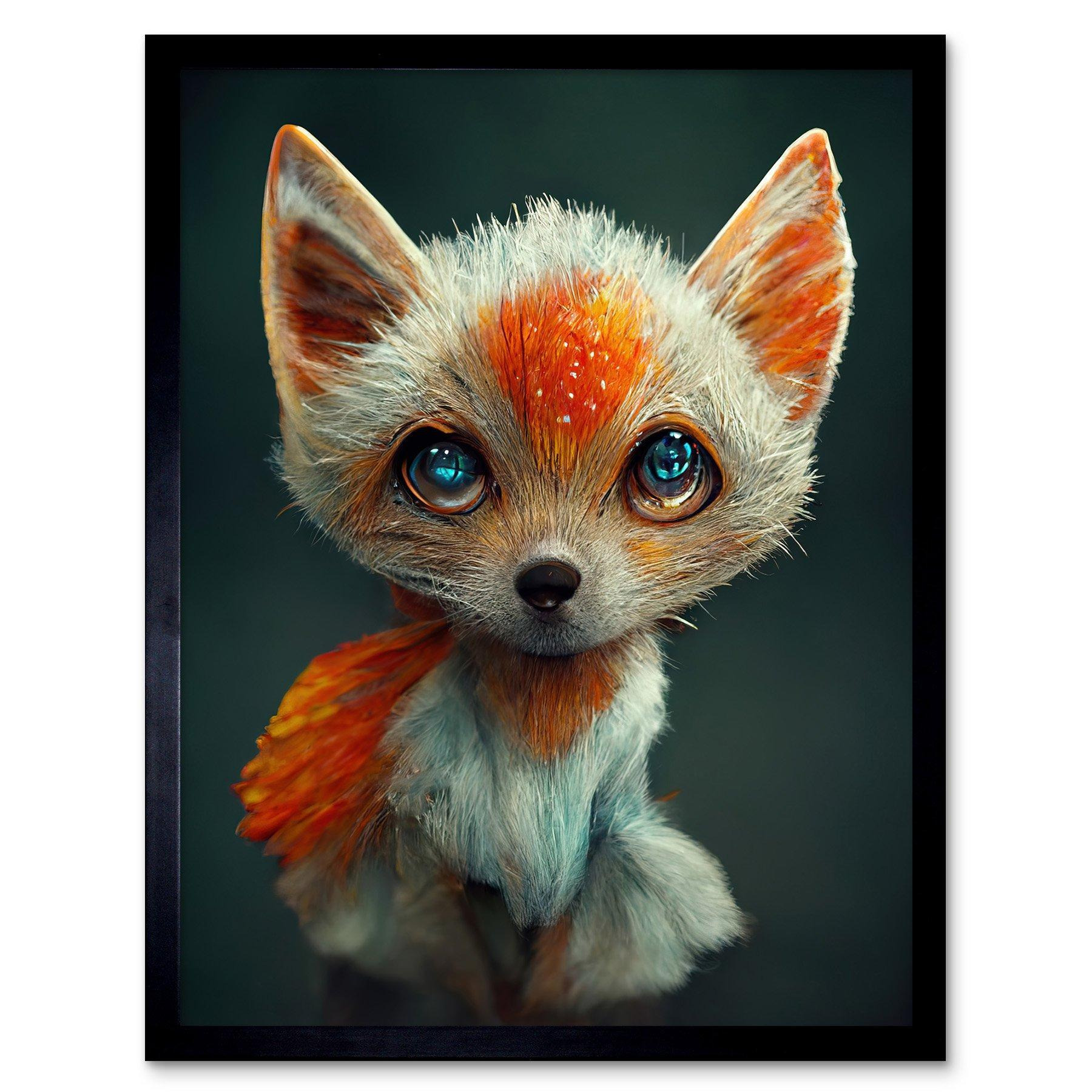 The Blue Eyed Fox Cute Portrait Photo Painting Art Print Framed Poster Wall Decor 12x16 inch - image 1