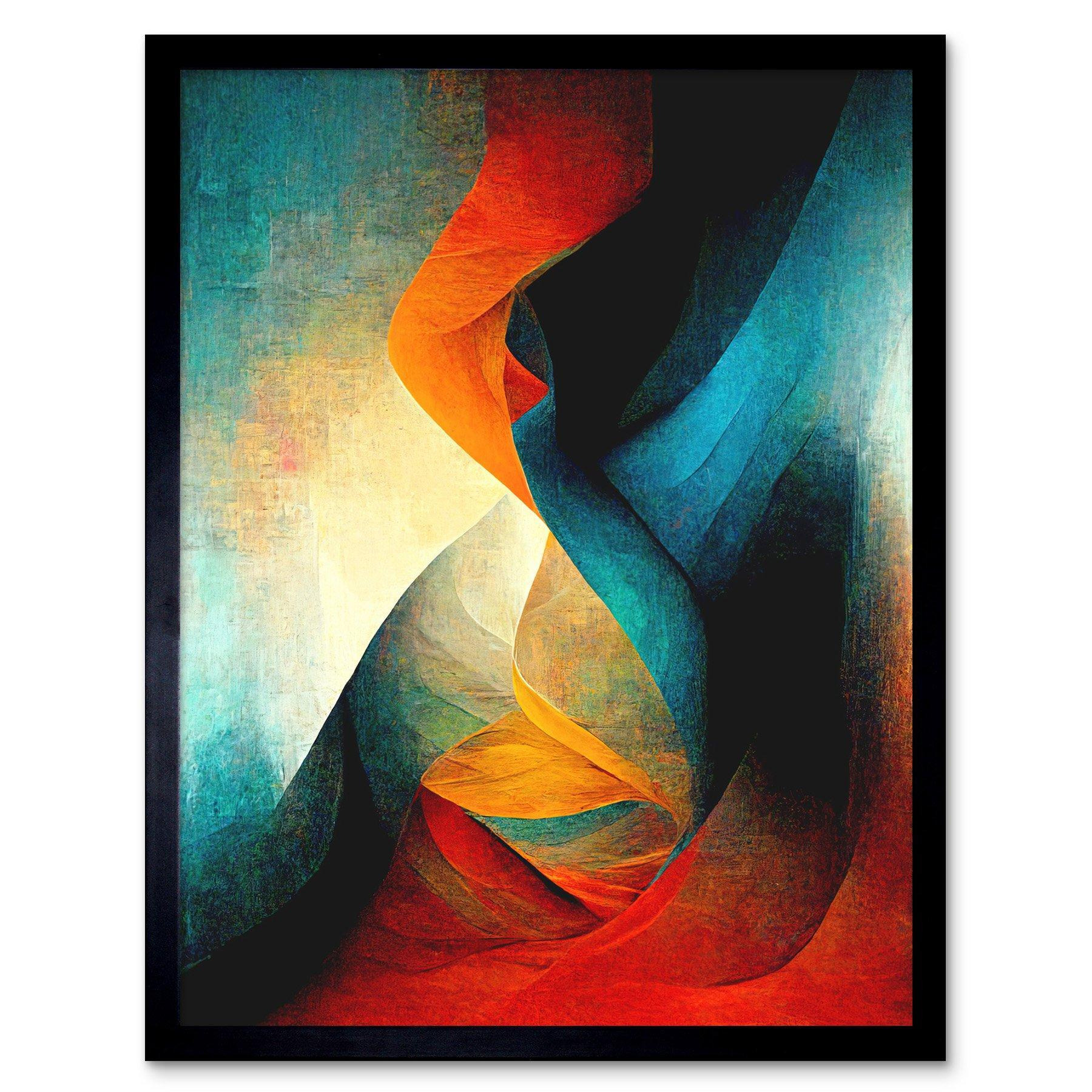 Wall Art Print Abstract Modern Acrylic Painting Organic Red Blue Orange Art Framed - image 1