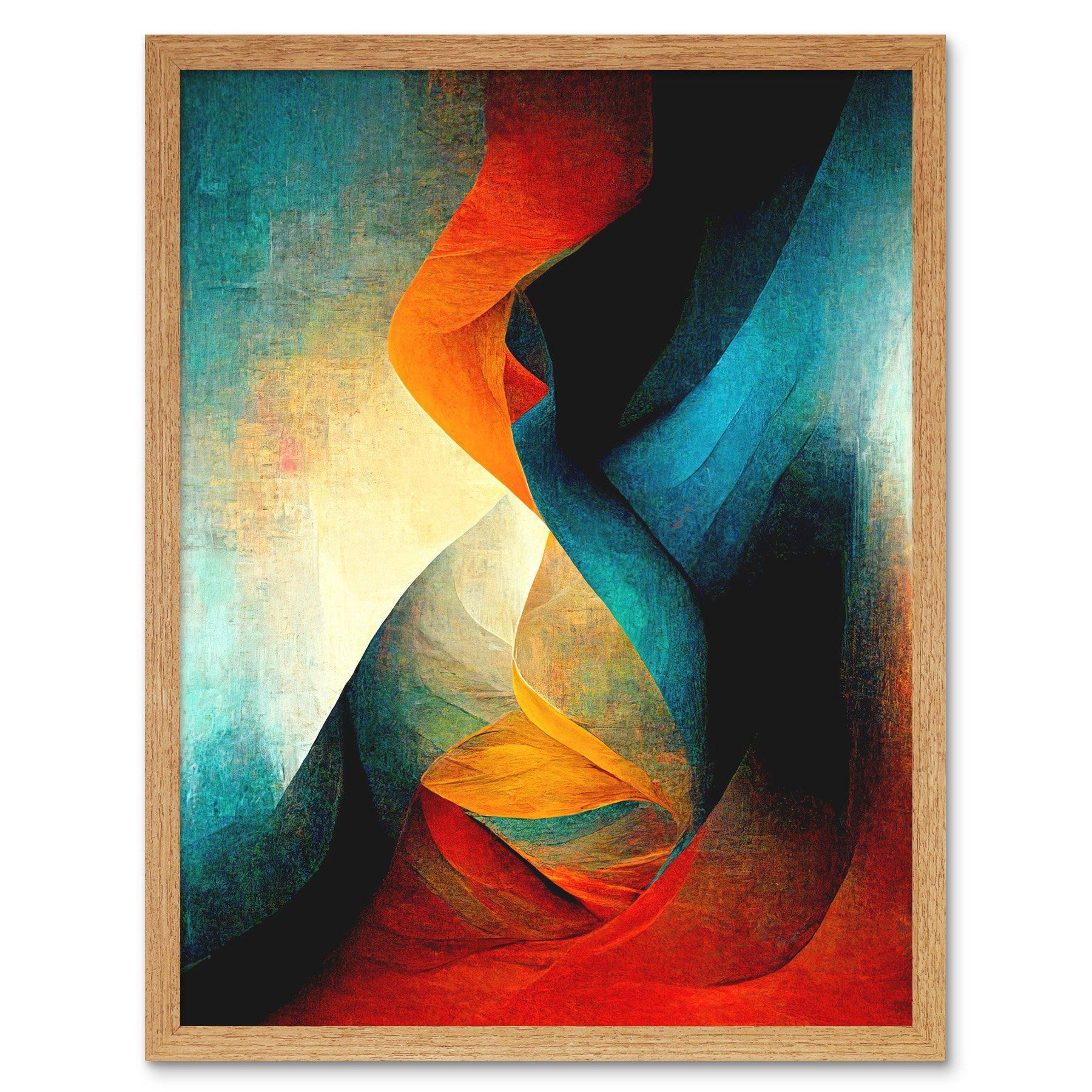 Wall Art Print Abstract Modern Acrylic Painting Organic Red Blue Orange Art Framed - image 1