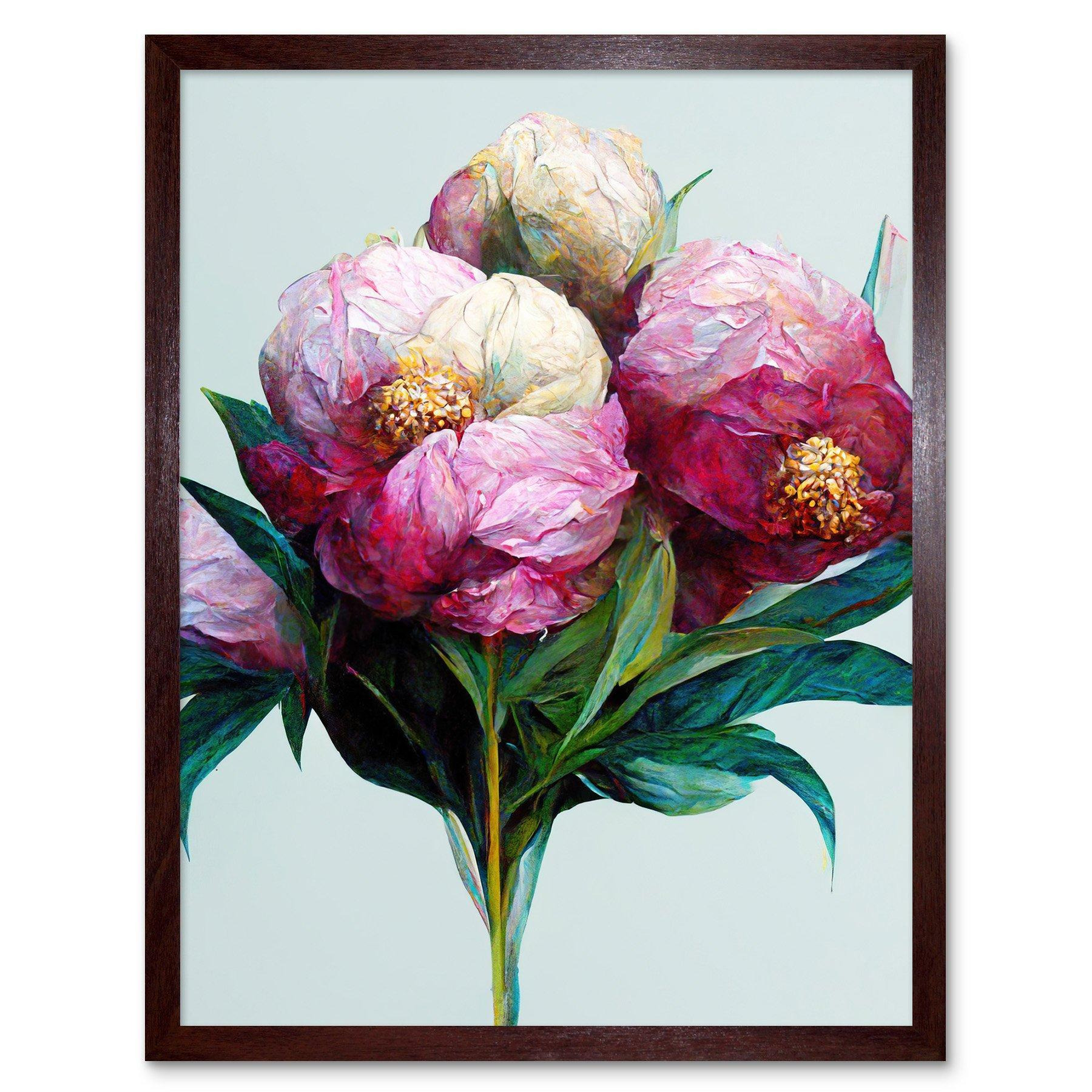 Wall Art Print Modern Realistic Pink And White Peony Flowers Art Framed - image 1