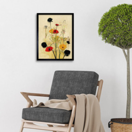 Red Poppies And Yellow Marigolds Wild Flowers Art Print Framed Poster Wall Decor 12x16 inch - thumbnail 2