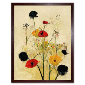 Red Poppies And Yellow Marigolds Wild Flowers Art Print Framed Poster Wall Decor 12x16 inch - thumbnail 1