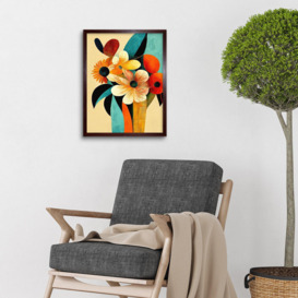 Wall Art Print Vibrant Modern Abstract Oil Painting Summer Flower Bouquet Teal Orange Art Framed - thumbnail 2