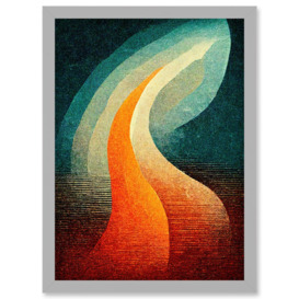 Abstract Mid Century Orange And Blue Organic Candle Flame Artwork Framed Wall Art Print A4